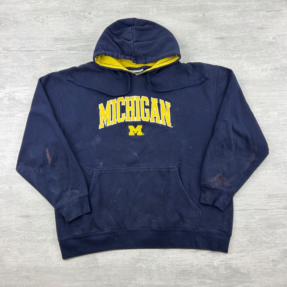 Vintage Michigan Wolverines Sweatshirt Size XL Blue Hoodie NCAA University UOFM
